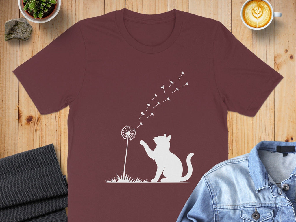 Cat Playing with Dandelion T-Shirt Design