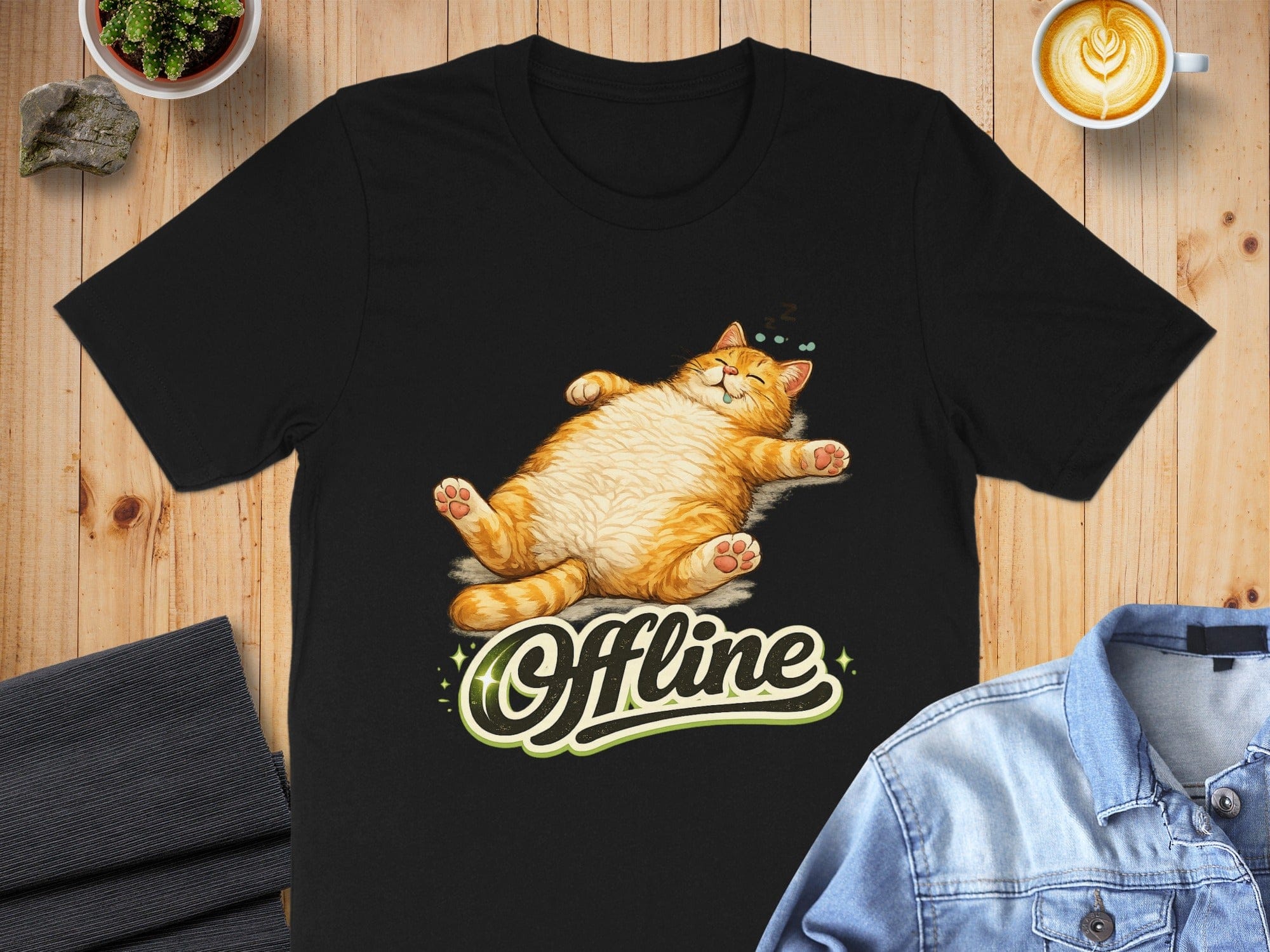 Cute Sleeping Cat Offline Printed T-Shirt Casual Wear