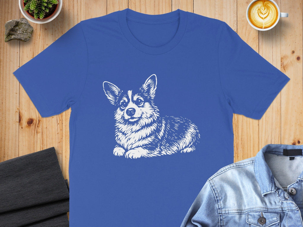 Blue T-Shirt with Adorable Corgi Graphic Design Product
