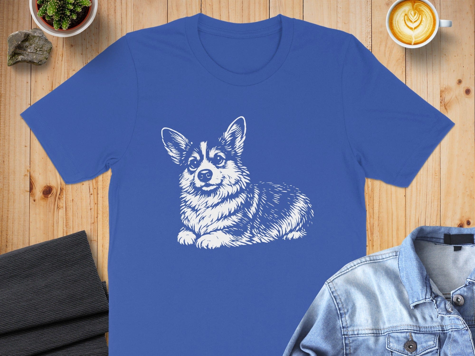 Blue T-Shirt with Adorable Corgi Graphic Design Product