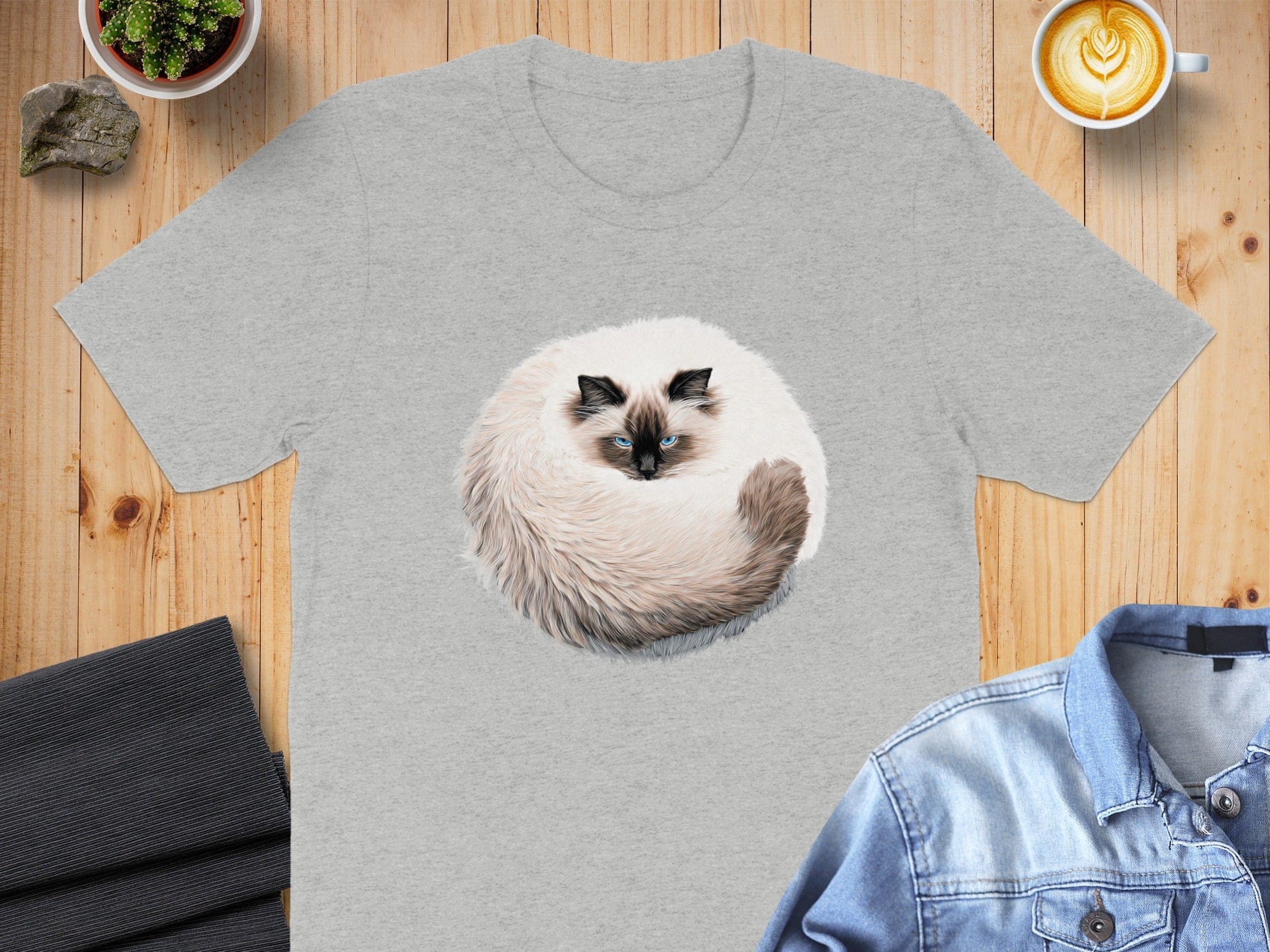 Fluffy Cancer Moon Cat Curled Up T-Shirt