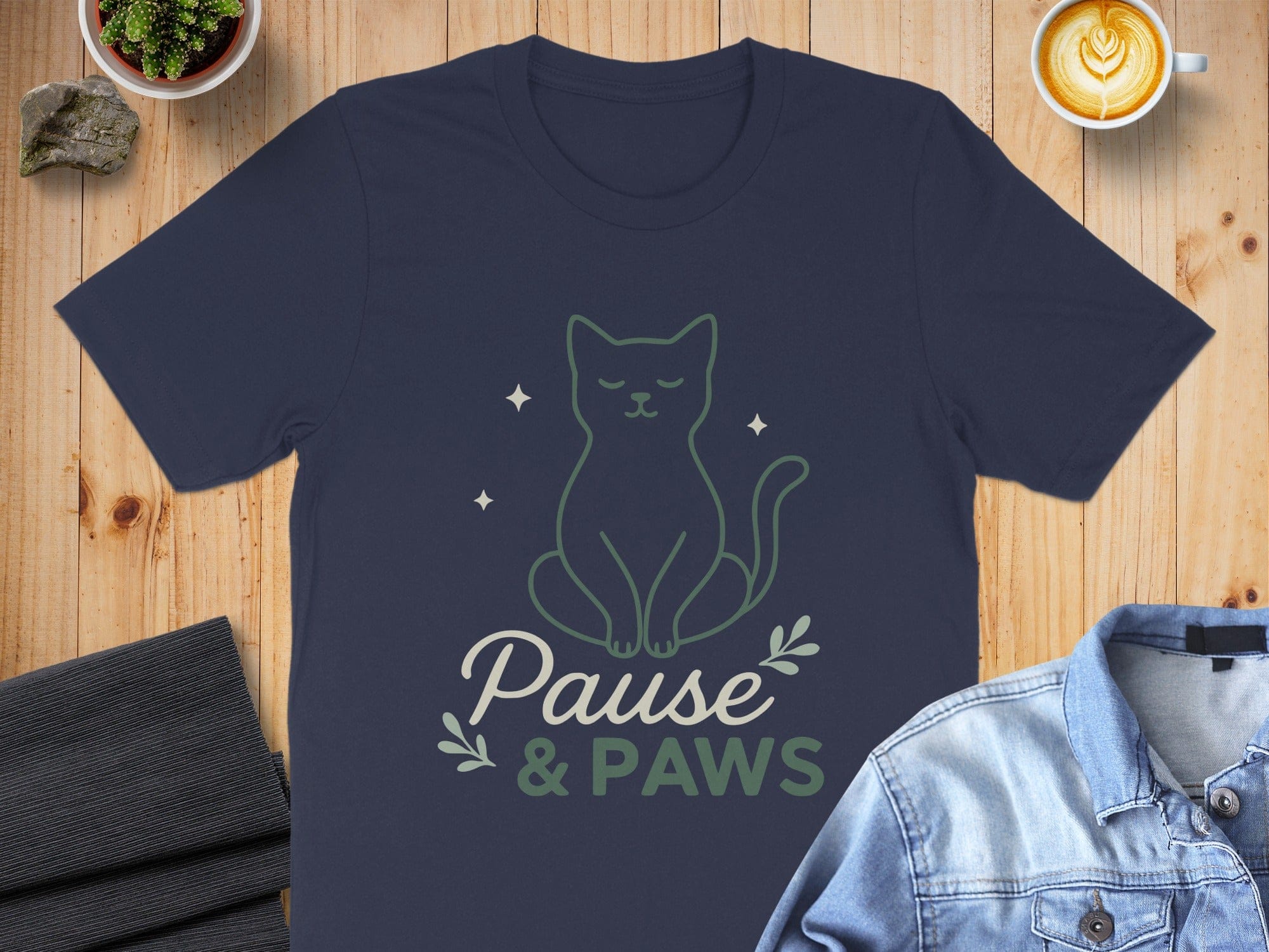 Pause & Paws Cat Design T-shirt