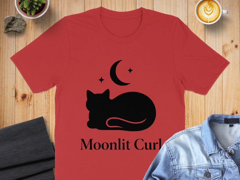 Moonlit Curl Cat Graphic Red T-Shirt Product