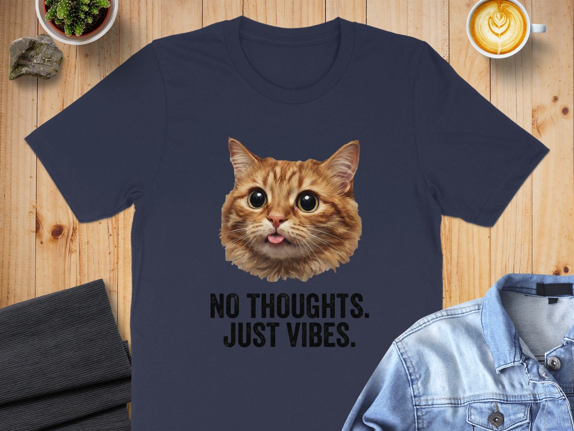 Orange Tabby No Thoughts Just Vibes T-Shirt