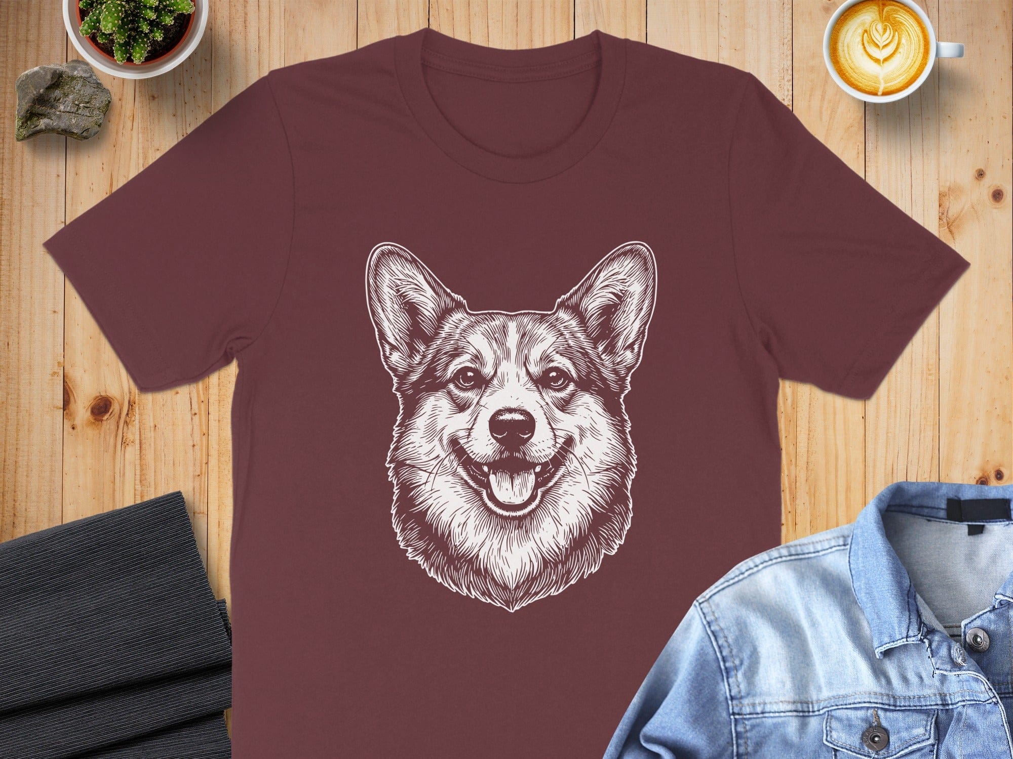 Corgi Face Print Graphic Tee Casual Apparel Product