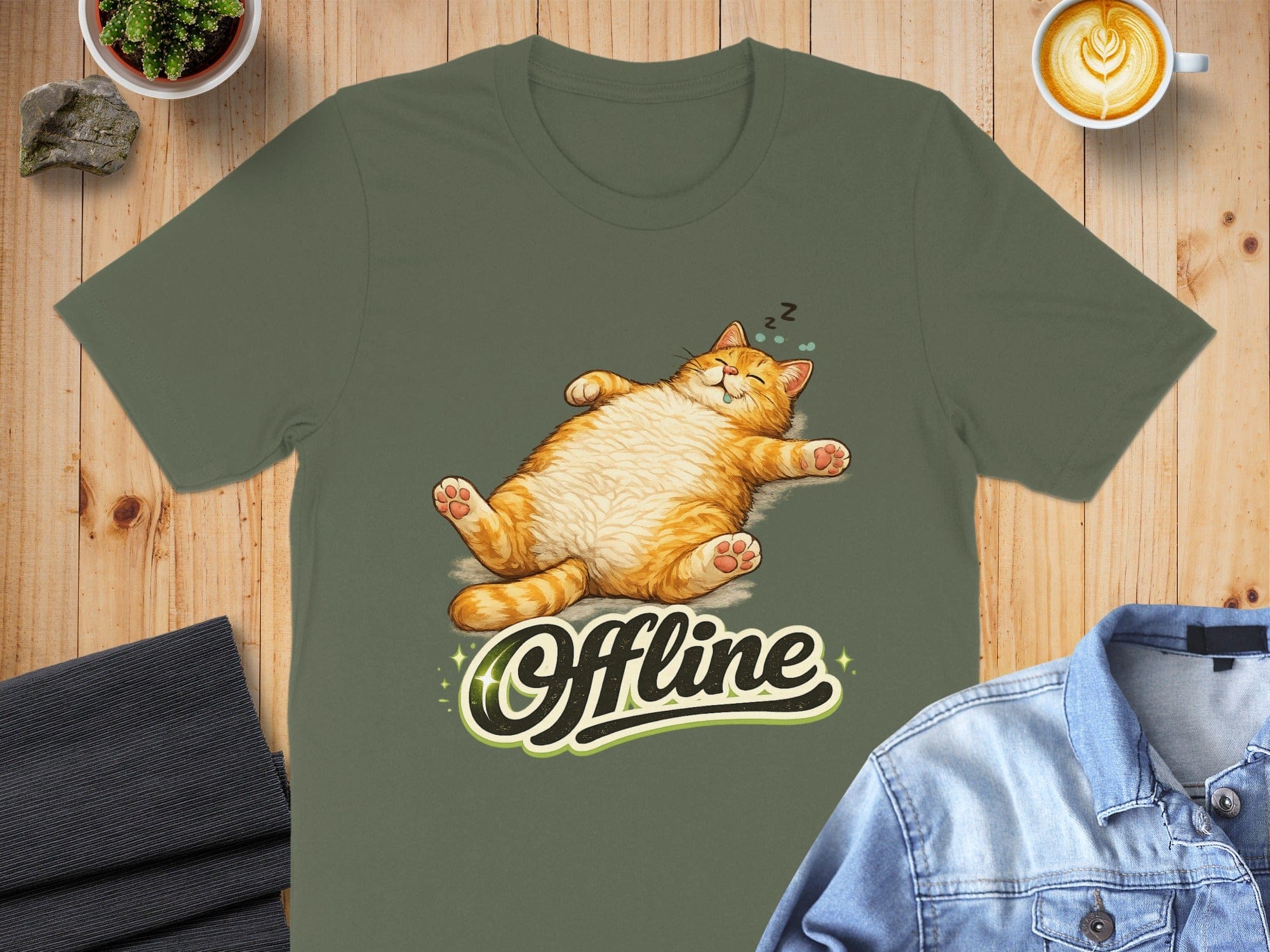 Funny Offline Sleeping Cat Design T-shirt Product