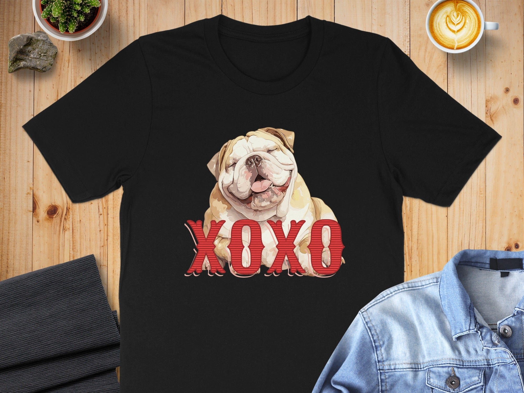 XOXO Bulldog Graphic Print on Black Shirt