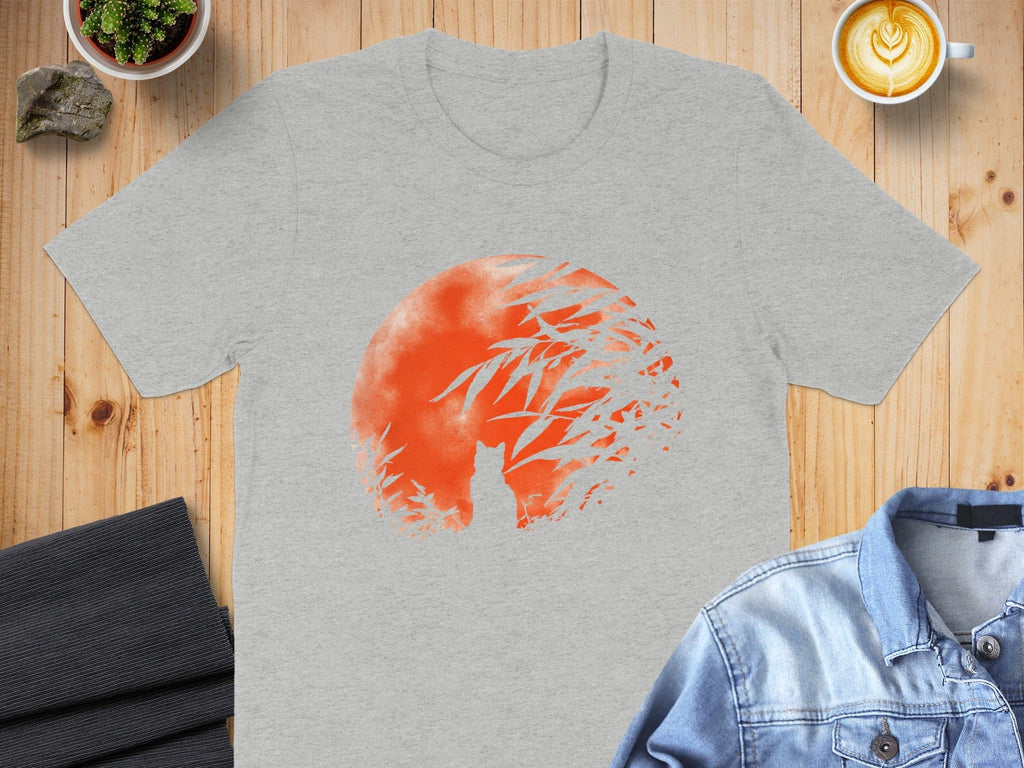 Cat Silhouette And Orange Moon Graphic T-Shirt