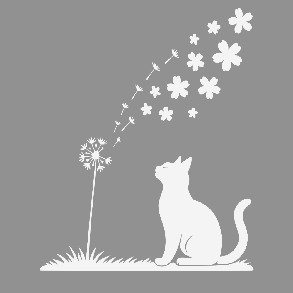 Cat and Dandelion Floral Art Design for Decor Product