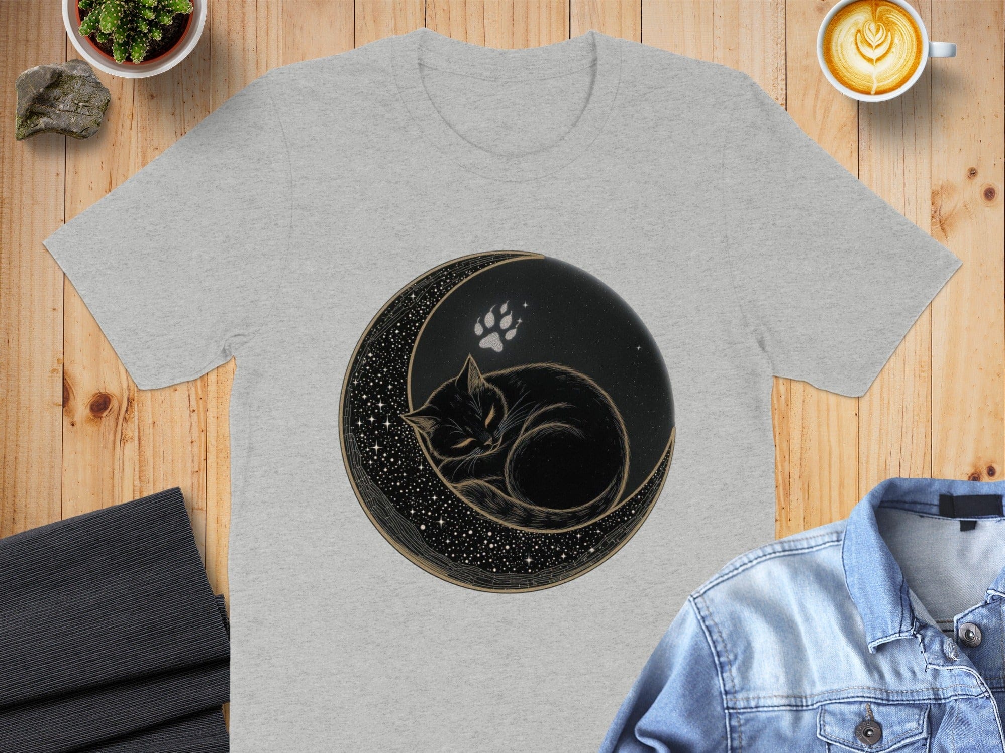 Celestial Cat Sleeping on Moon T-Shirt