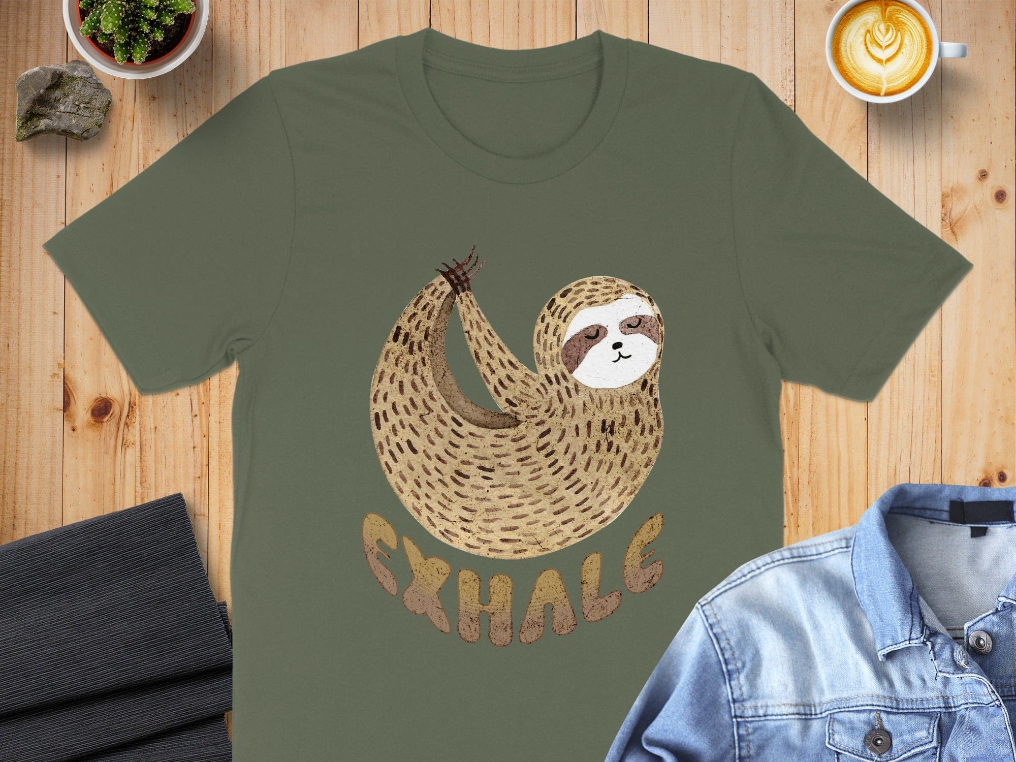 Exhale Graphic Sloth Themed Casual T-Shirt