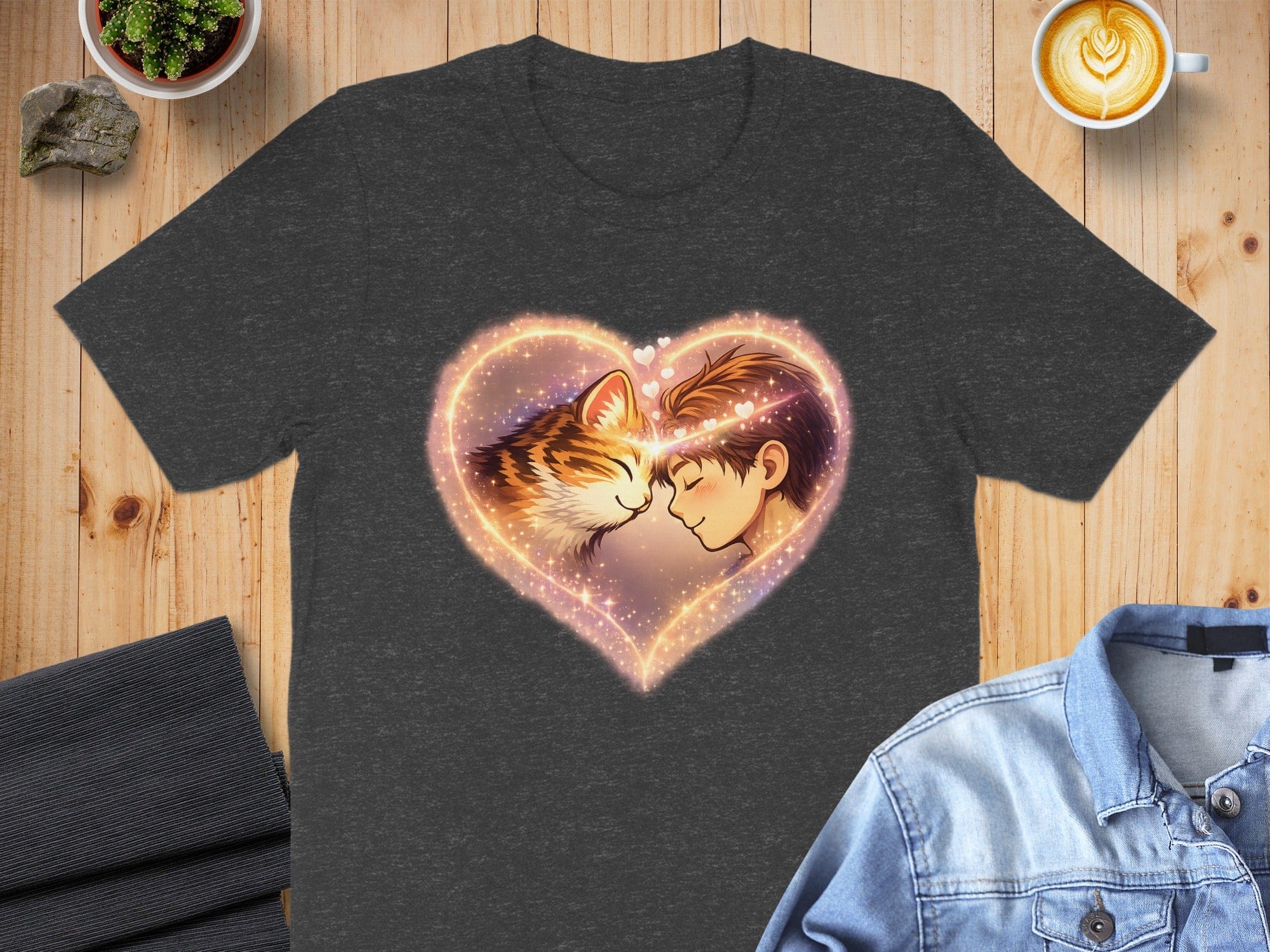 Heartwarming Cat and Boy Graphic Tee Shirt