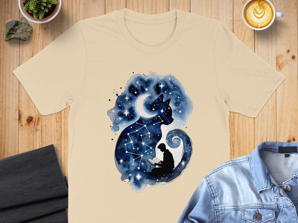 Cosmic Cat Moon and Stars Graphic Tee