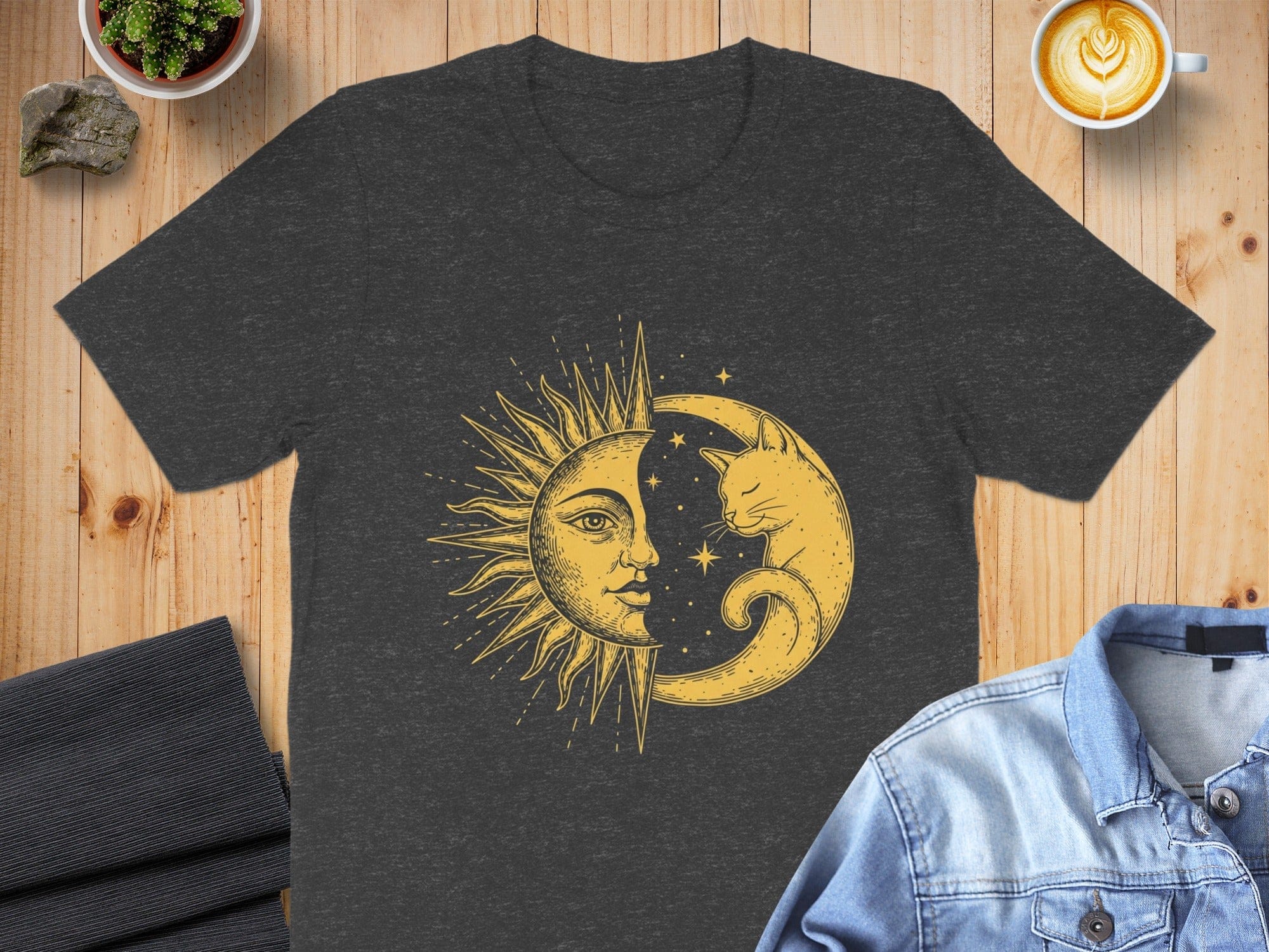 Sun and Moon Cat Design Graphic T-Shirt