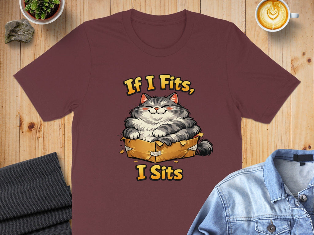 If I Fits I Sits Cat Design Printed T-shirt