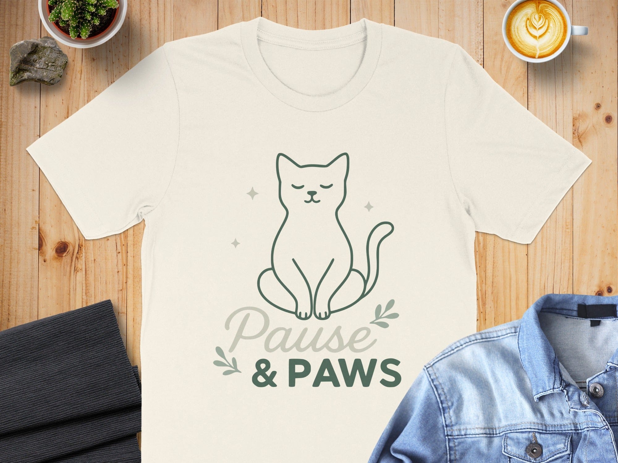 Relaxing Cat Print Pause & Paws Shirt