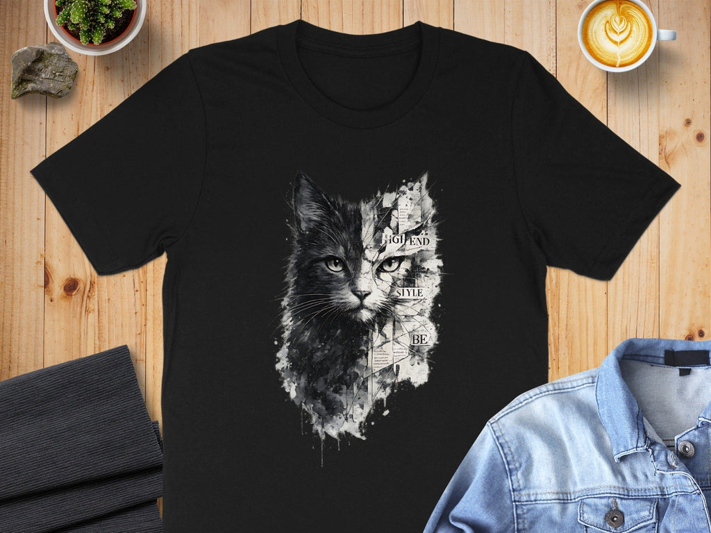 High End Style Cat Graphic Black T-Shirt Product