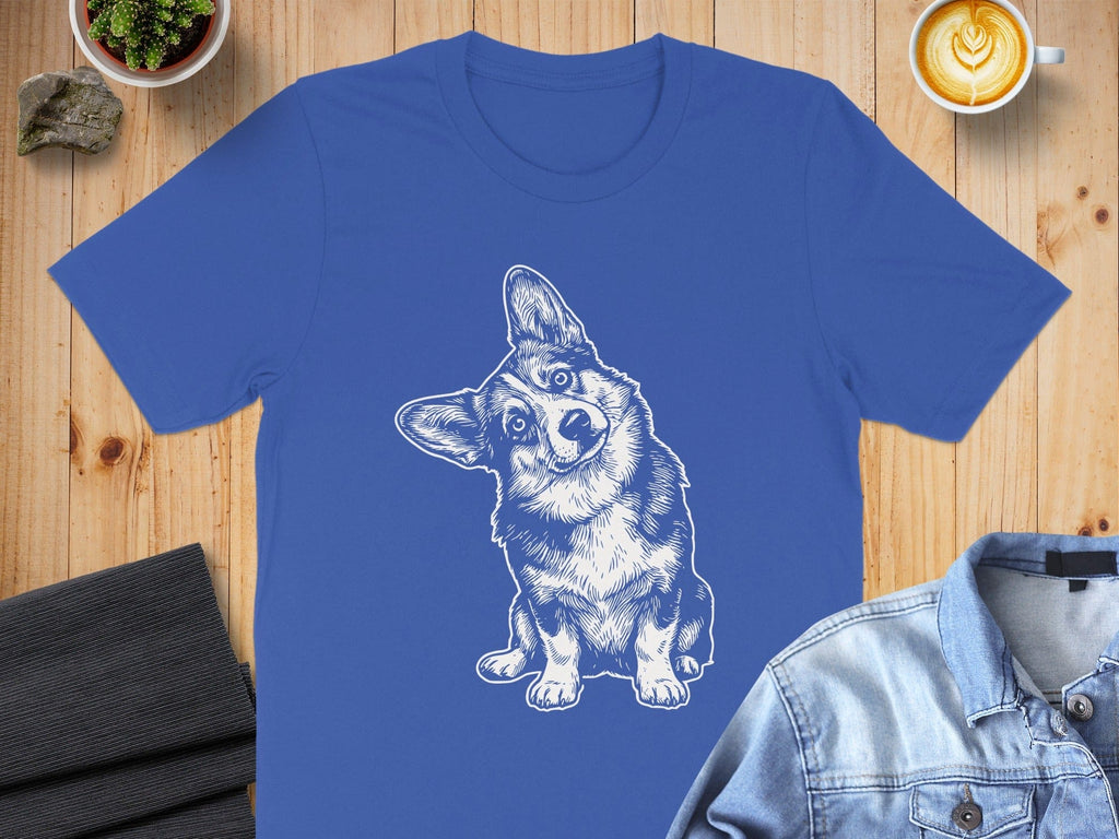 Adorable Corgi Illustration Blue T-Shirt Clothing