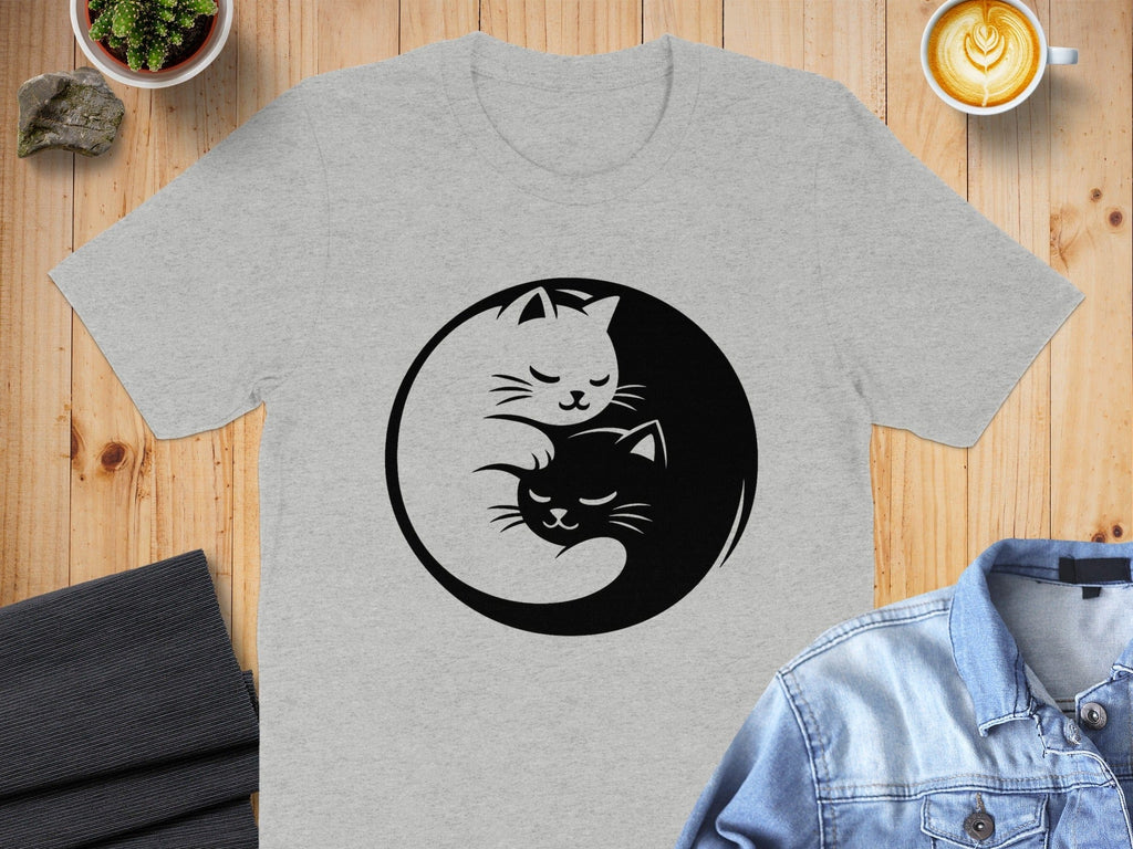Yin Yang Cats Design Grey T-Shirt for Feline Lovers