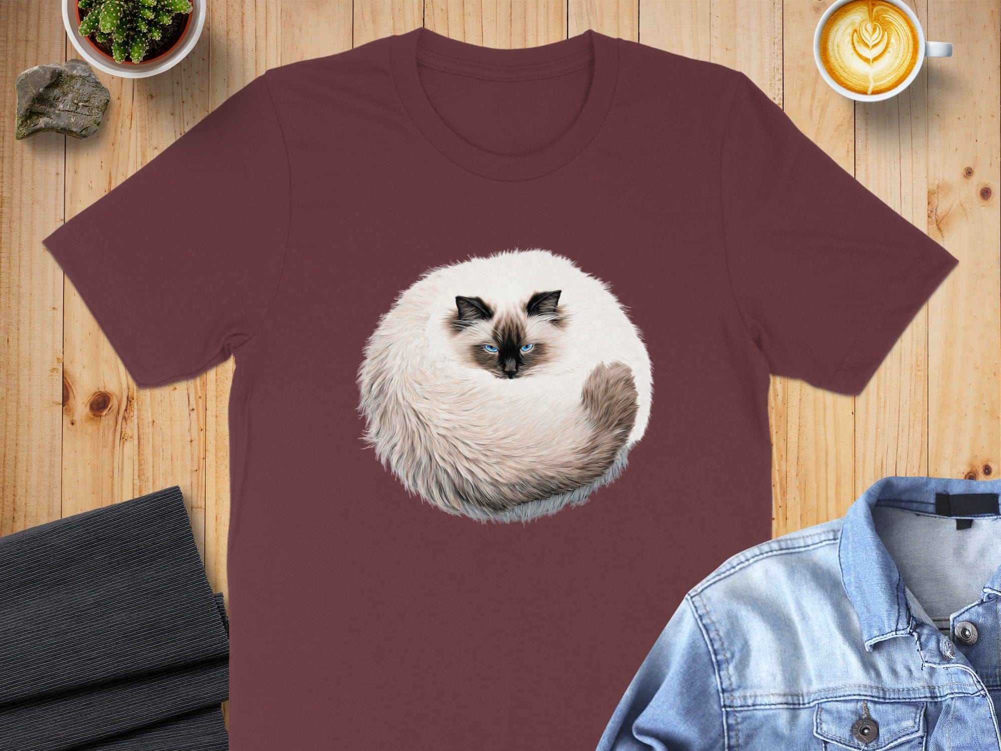 Fluffy Cancer Moon Cat Curled Up T-Shirt