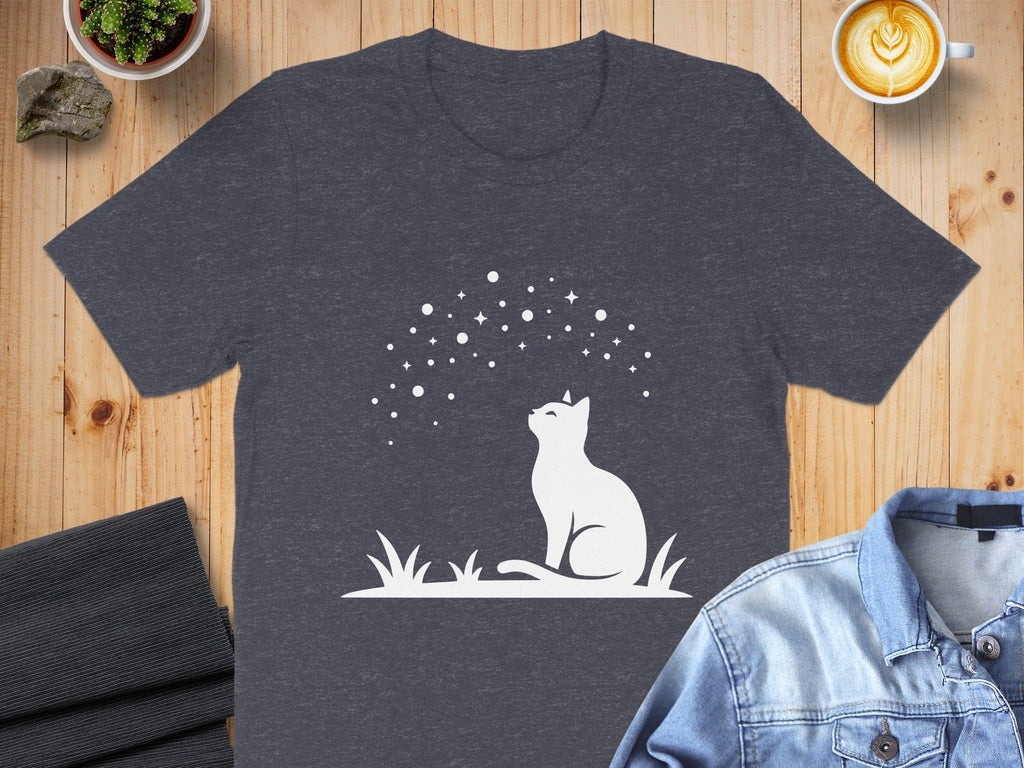 Cat and Starry Night Design on Gray Shirt Product