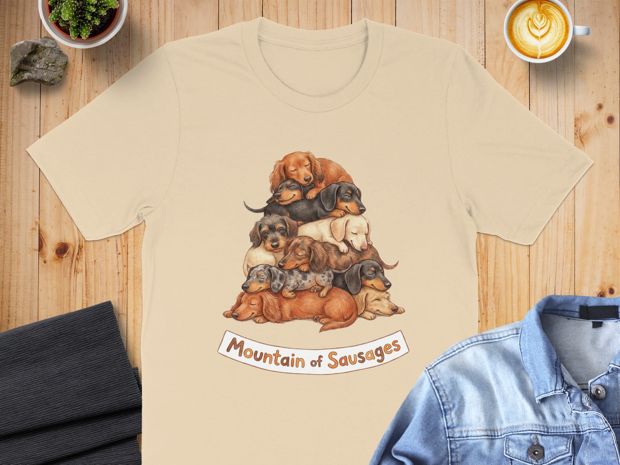 Cute Dachshunds Mountain of Sausages Graphic Tee