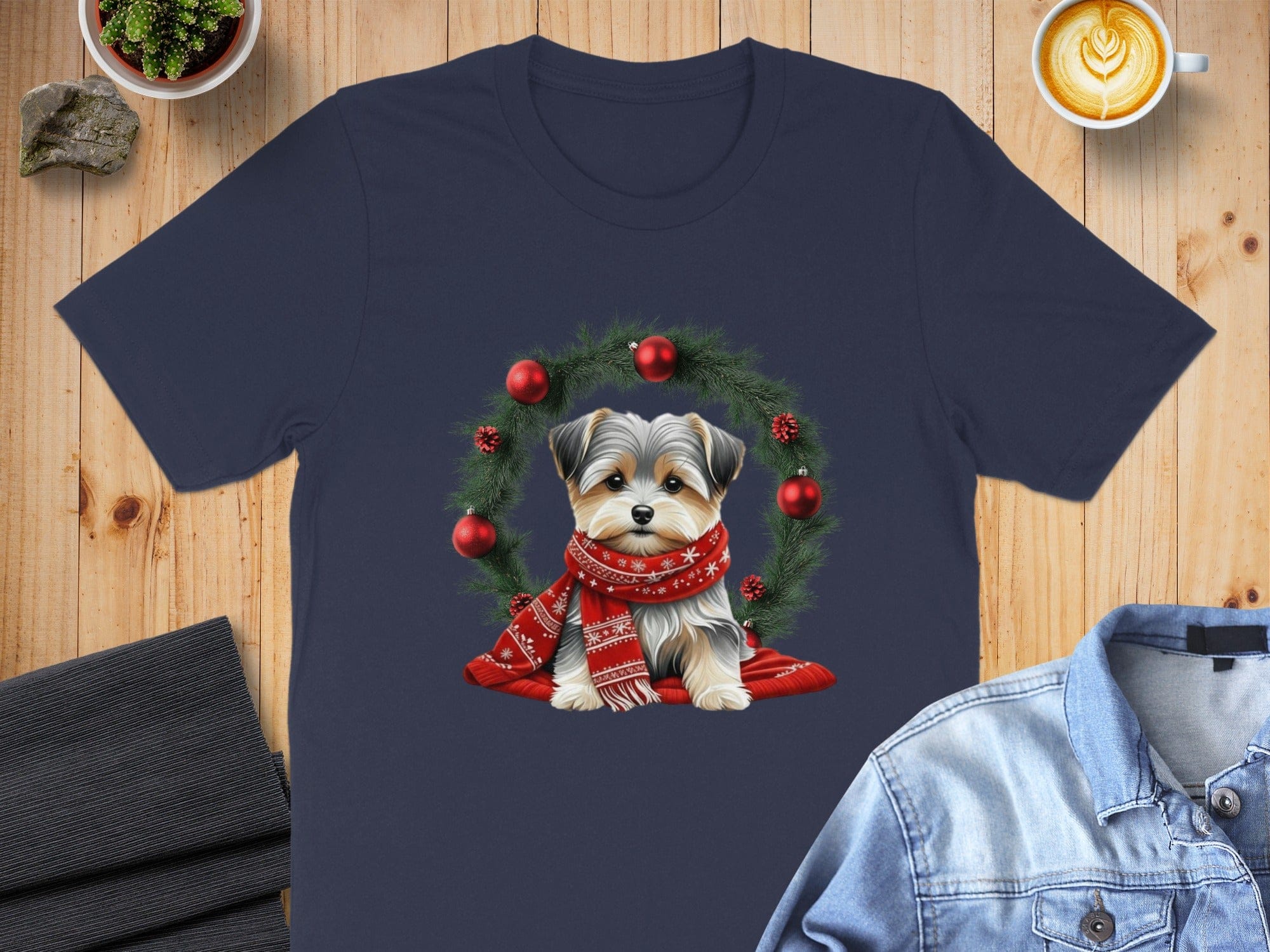 Adorable Puppy with Festive Wreath Design T-shirt