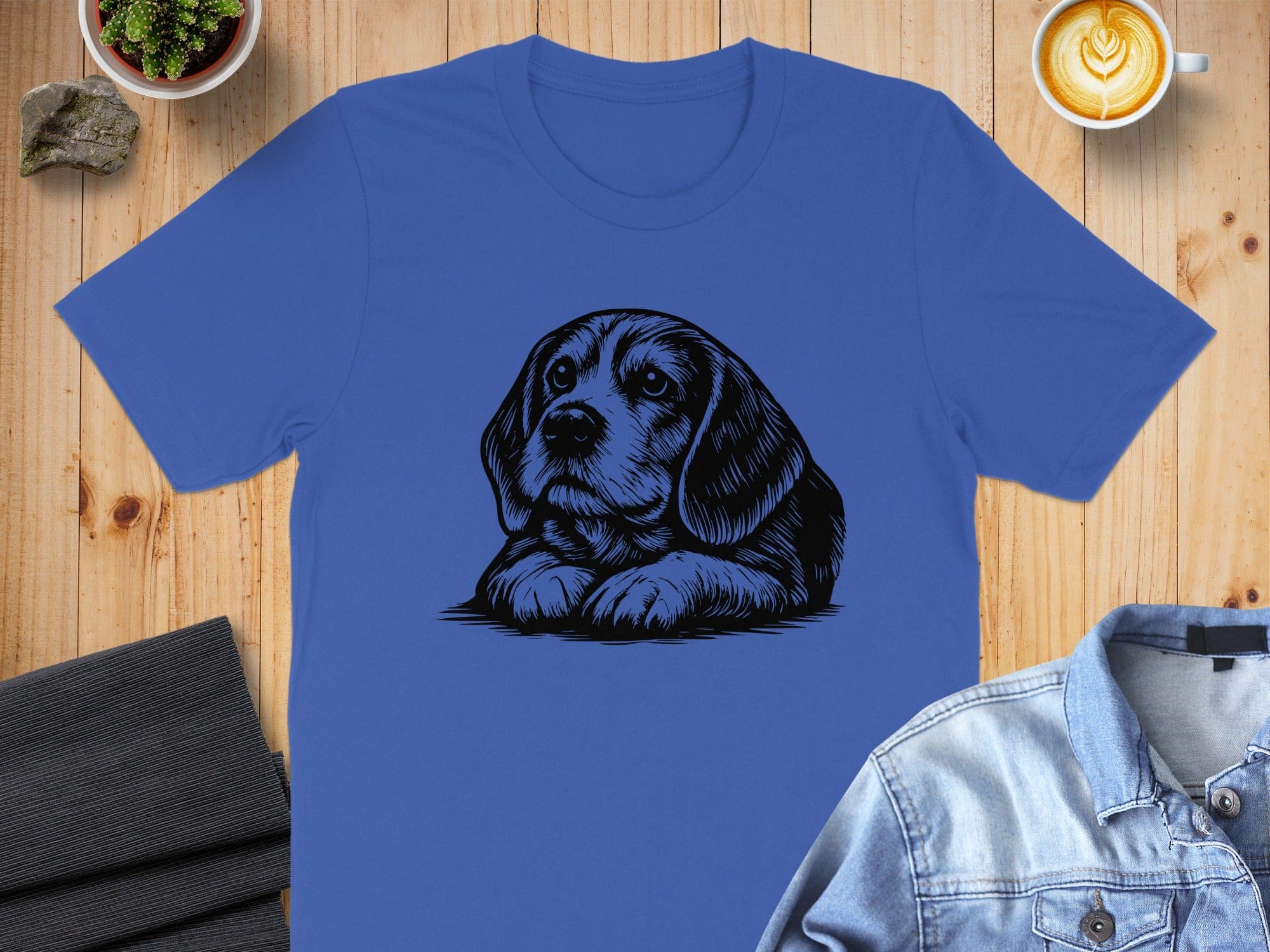 Cute Puppy Drawing on Casual Blue T-Shirt Product