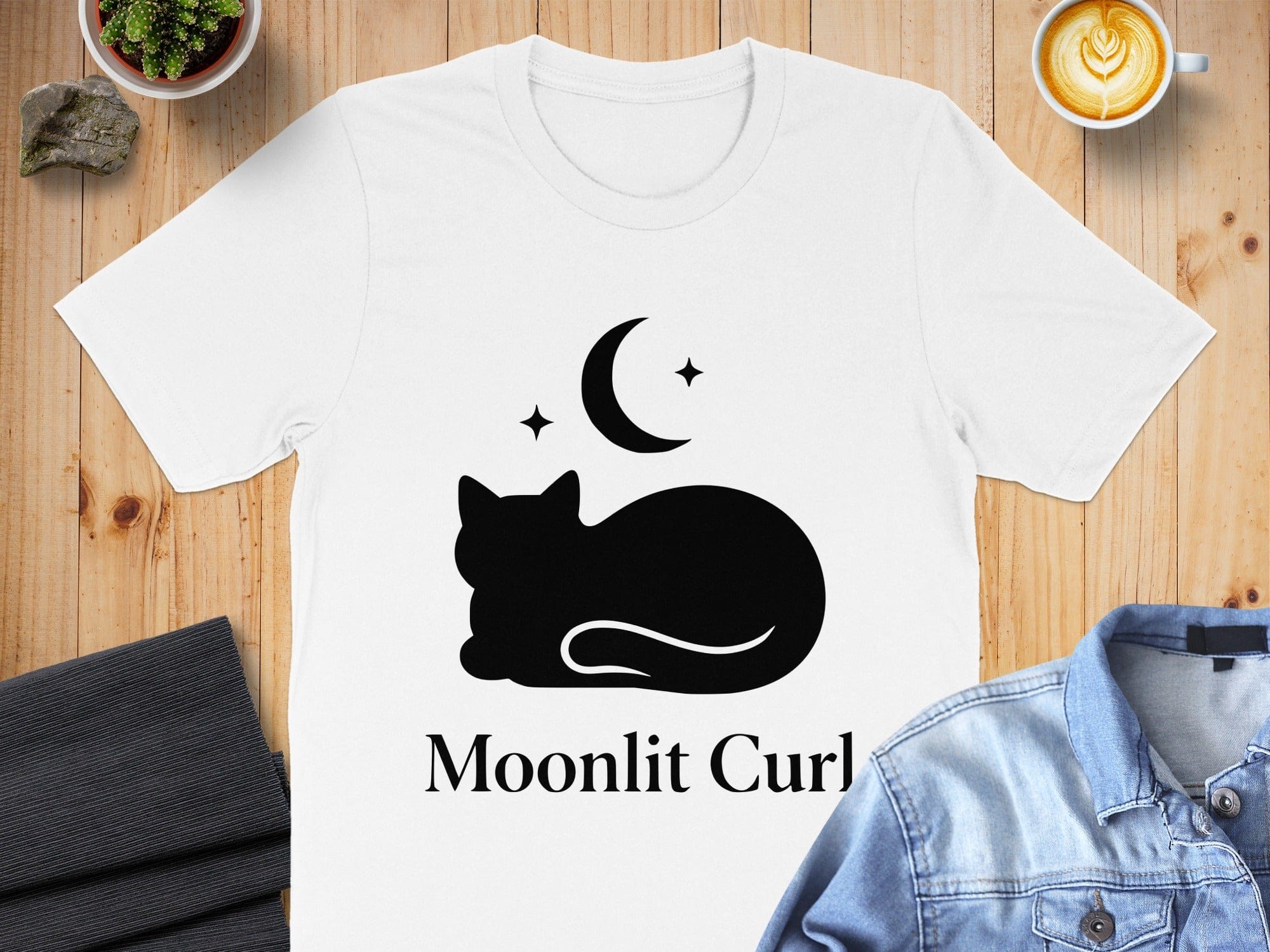 Moonlit Curl Cat Design T-Shirt for Cat Lovers