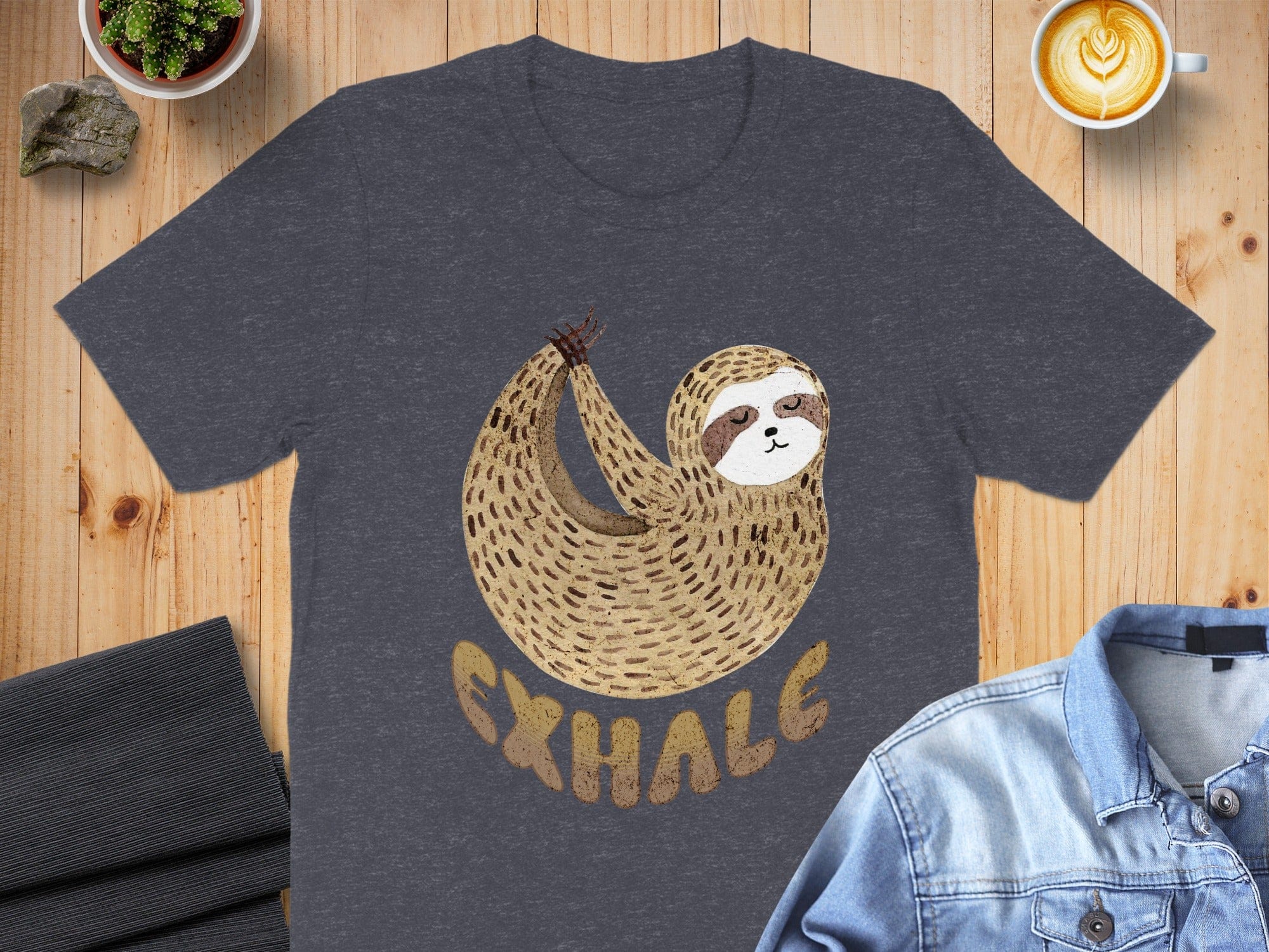 Exhale Cute Sloth Graphic Tee Shirt Product