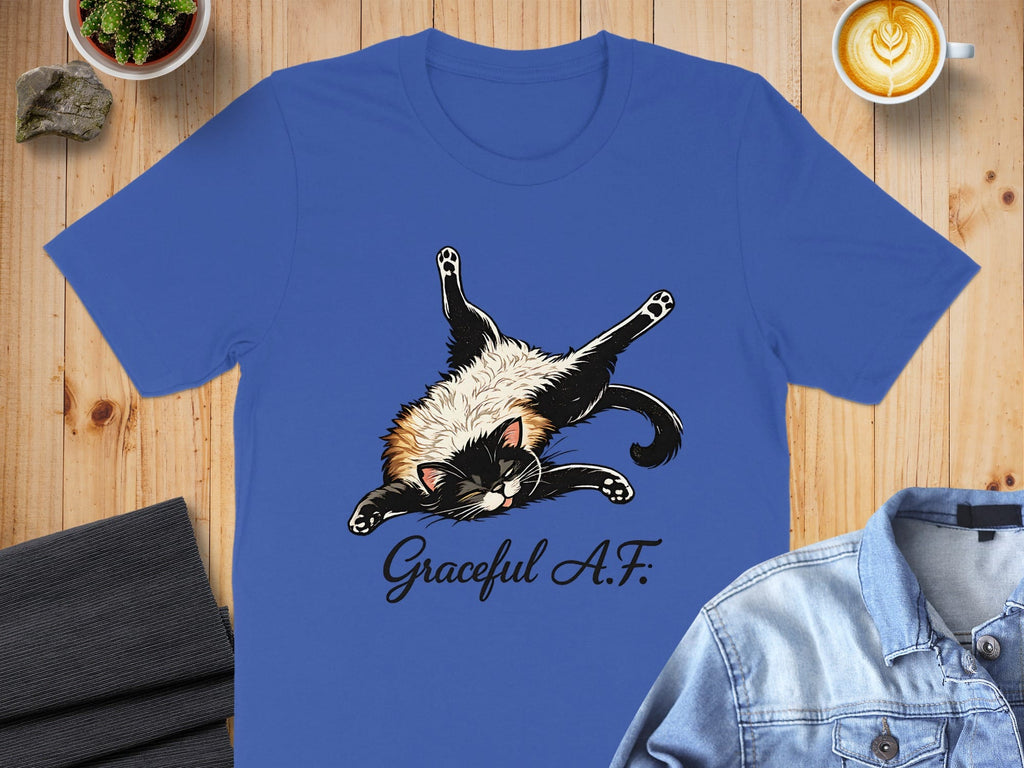 Graceful A.F. Cat Graphic Blue T-Shirt Product