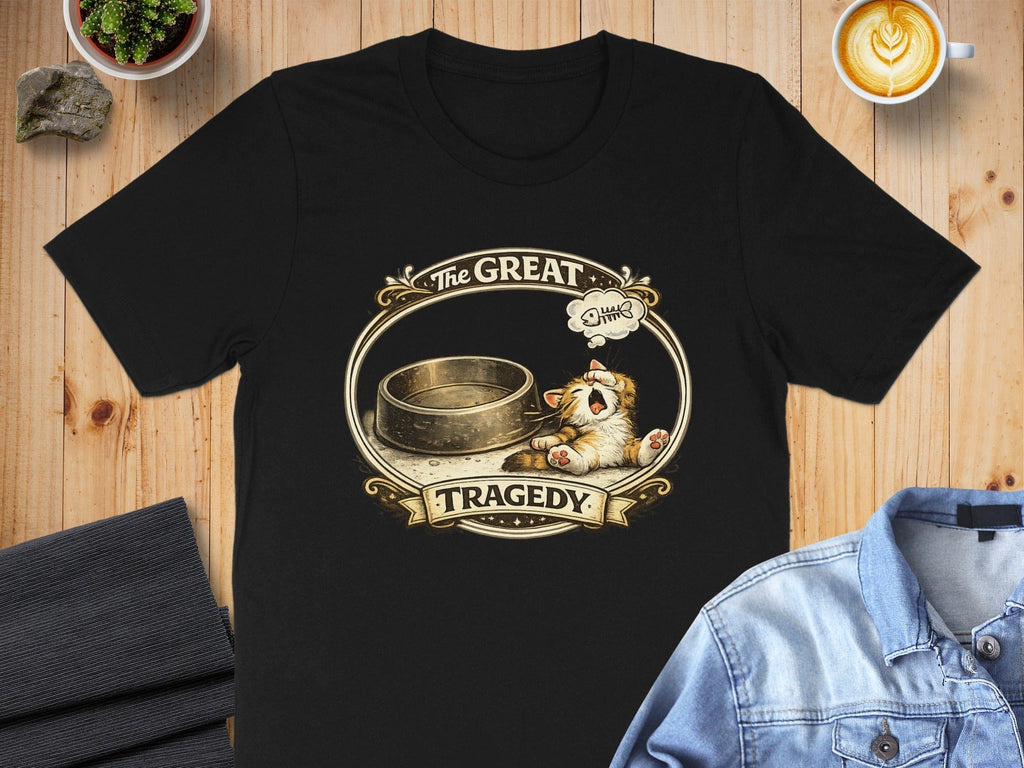 The Great Tragedy Cat Graphic Design Black T-Shirt