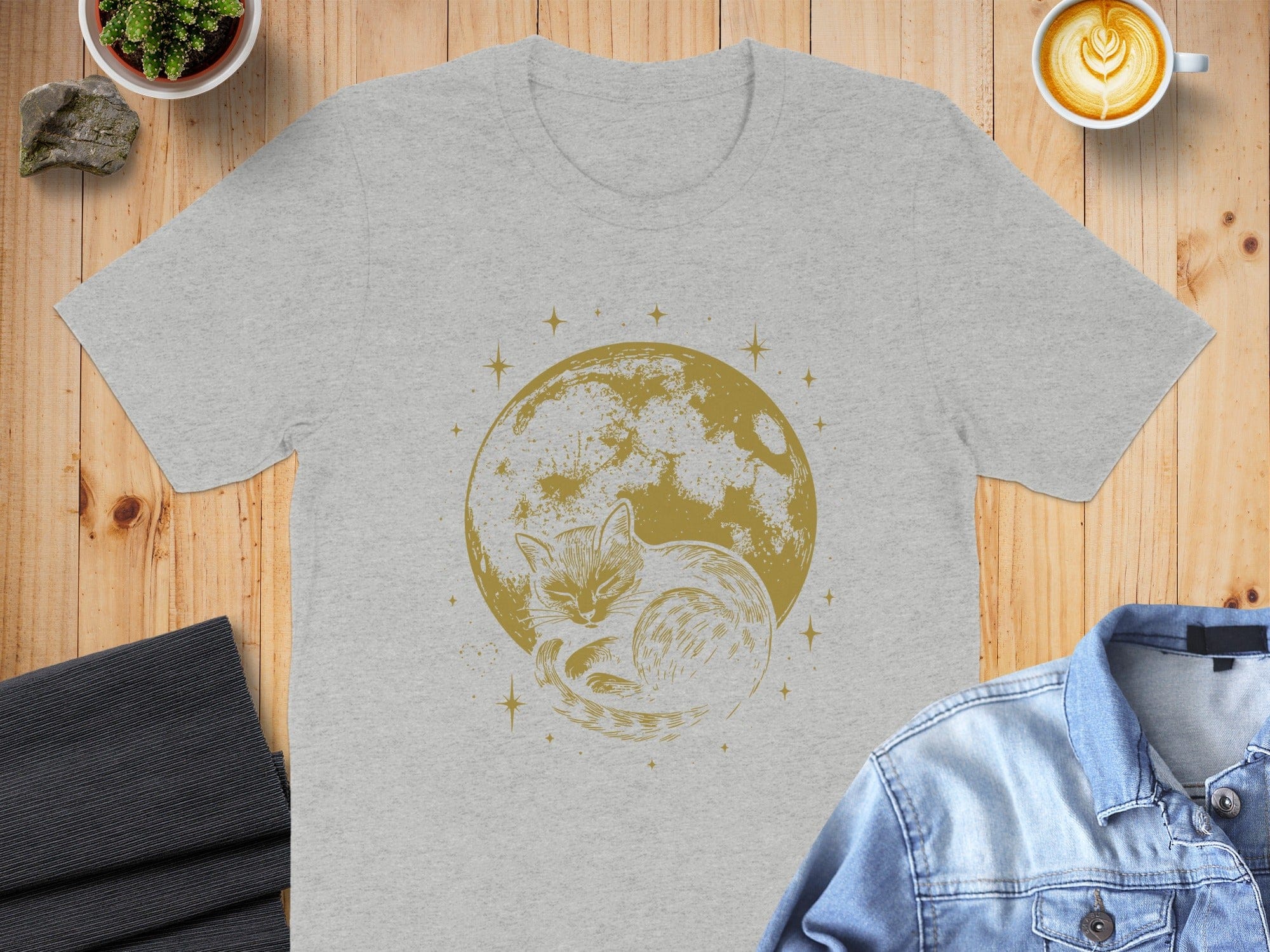 Sleeping Cat and Moon Graphic T-Shirt