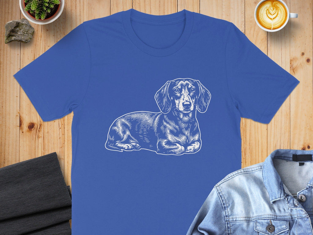 Dachshund Illustration on Blue Casual Wear T-Shirt