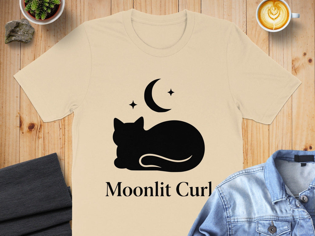 Moonlit Curl Cat Graphic Tee for Cozy Night Looks