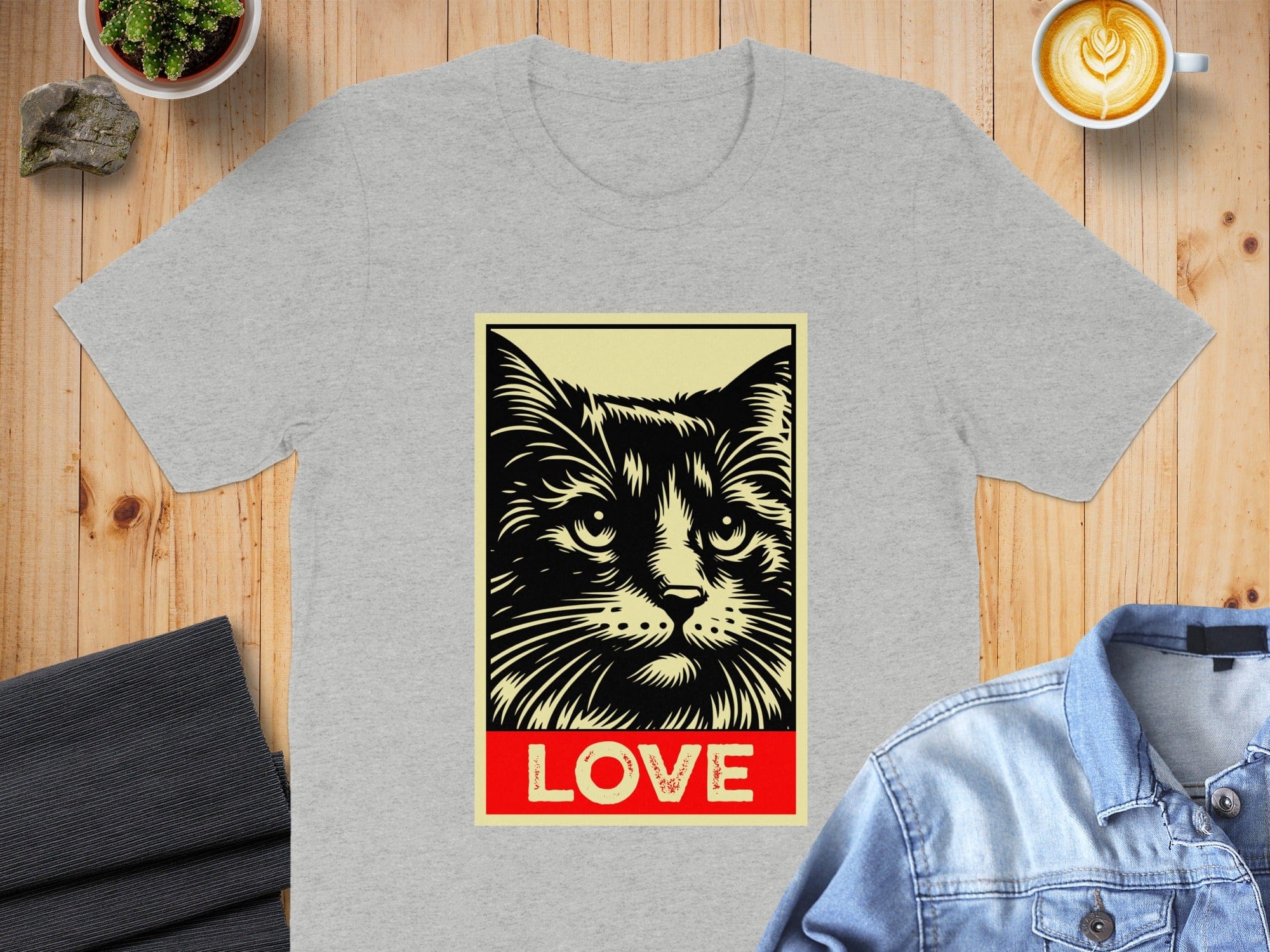 Cat Face Art with LOVE Print T-shirt
