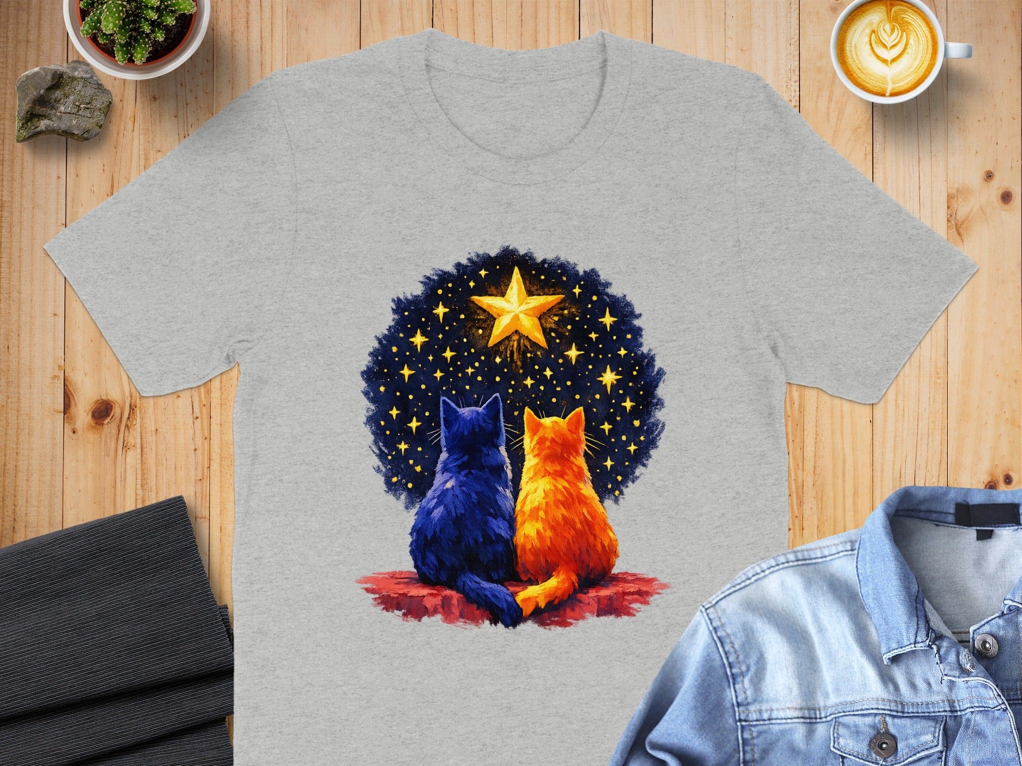 Cat Lovers Star Gazing Under Night Sky T-Shirt