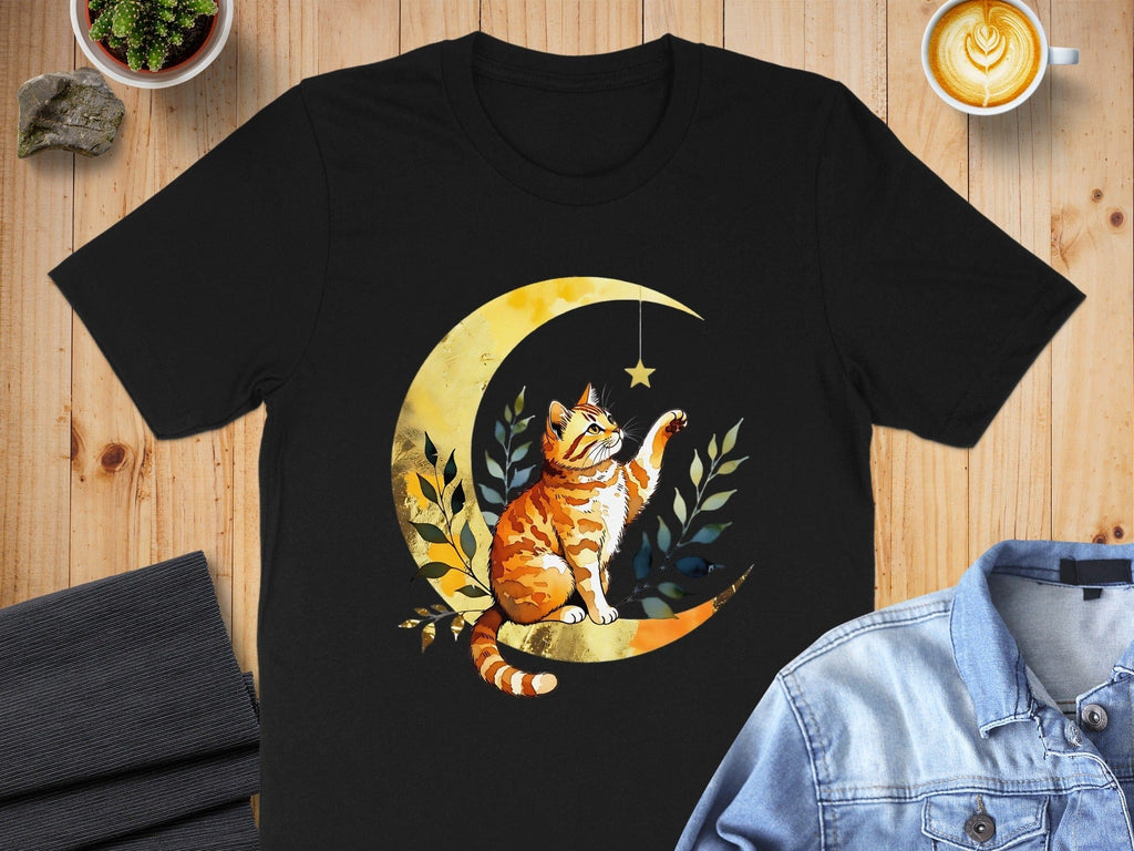 Cat Reaching for Star and Moon Graphic Shirt