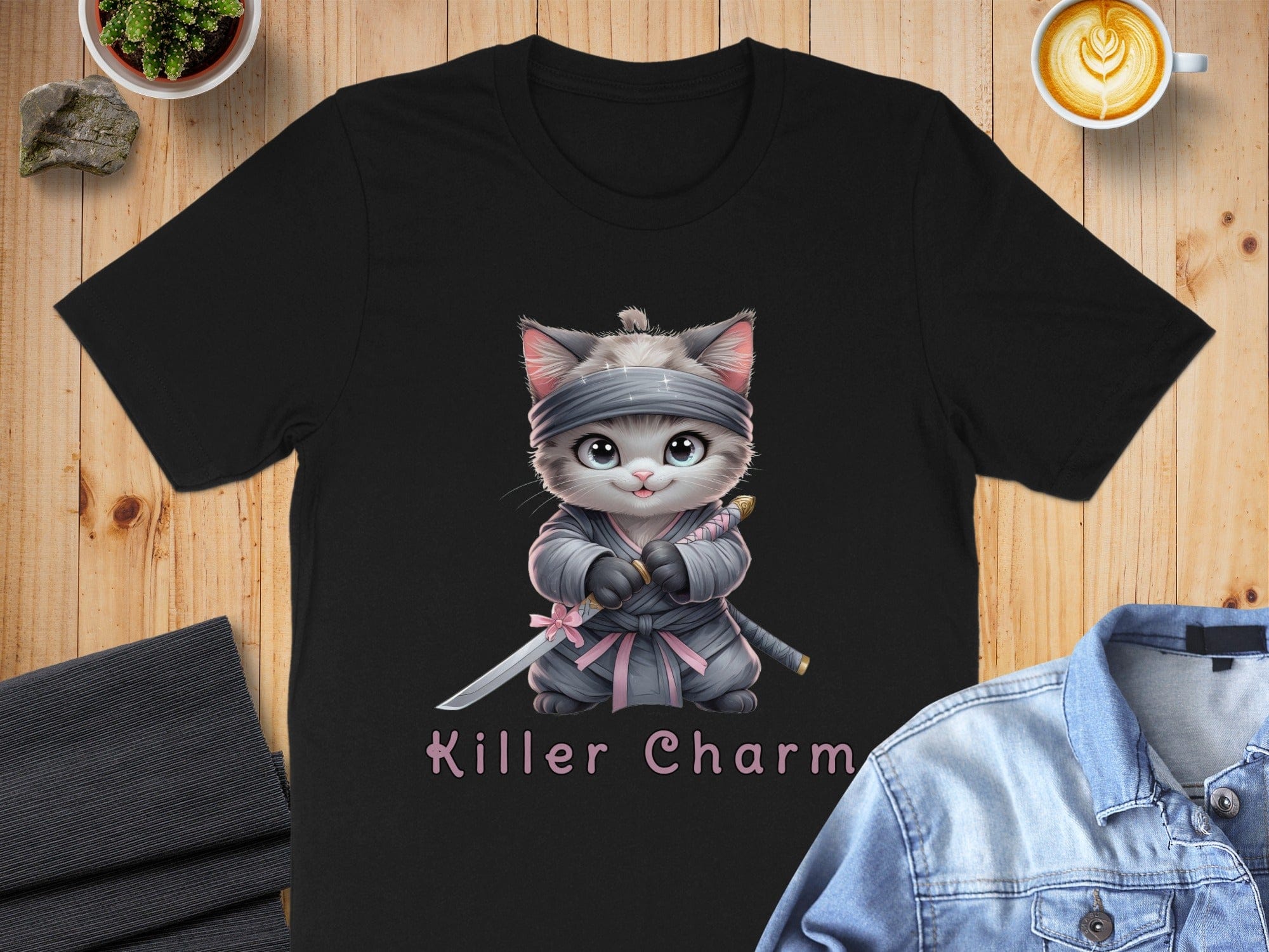 Killer Charm Ninja Cat Graphic T-Shirt