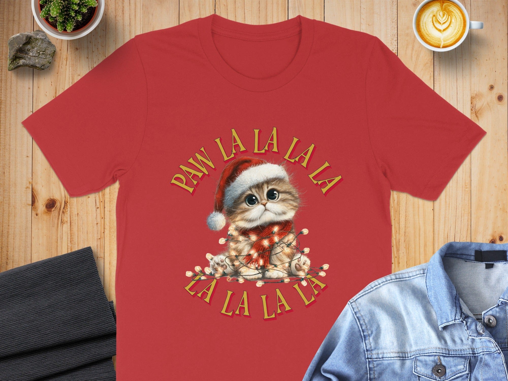 Paw La La La La Christmas Cat T-Shirt for Festive Cheer