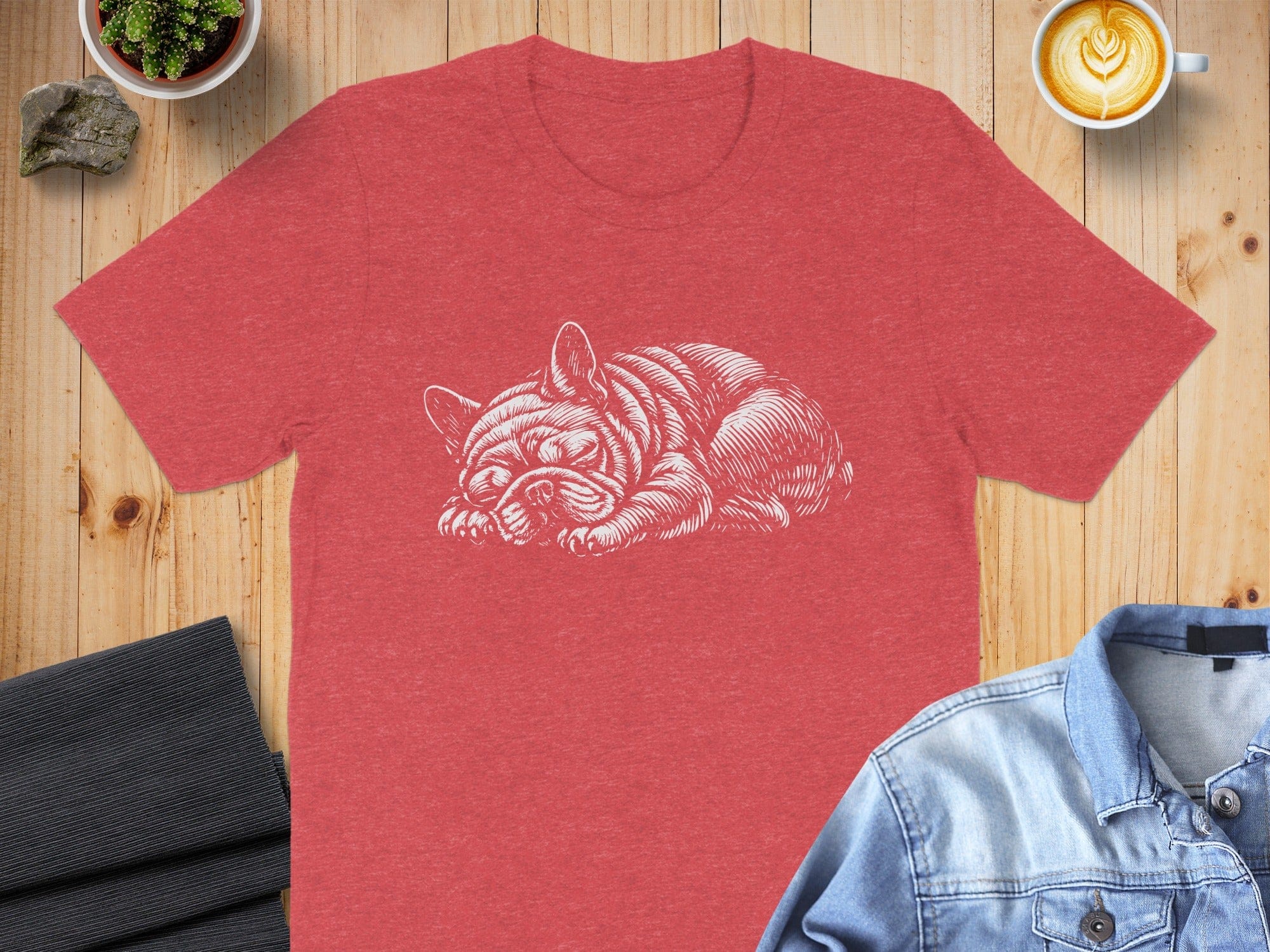 Sleepy French Bulldog Graphic Red T-Shirt