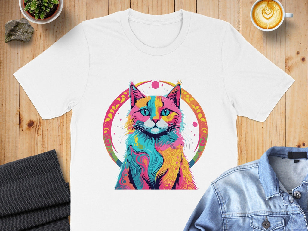Colorful Abstract Cat Art T-Shirt for Cat Lovers