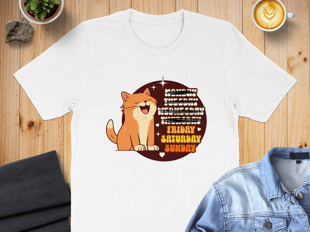 Cute Cat Illustration with Weekly Schedule T-Shirt