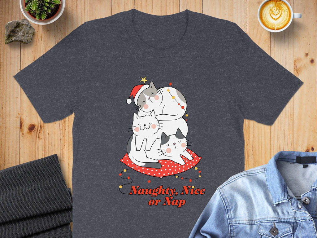 Naughty Nice or Nap Cute Holiday Cat T-Shirt