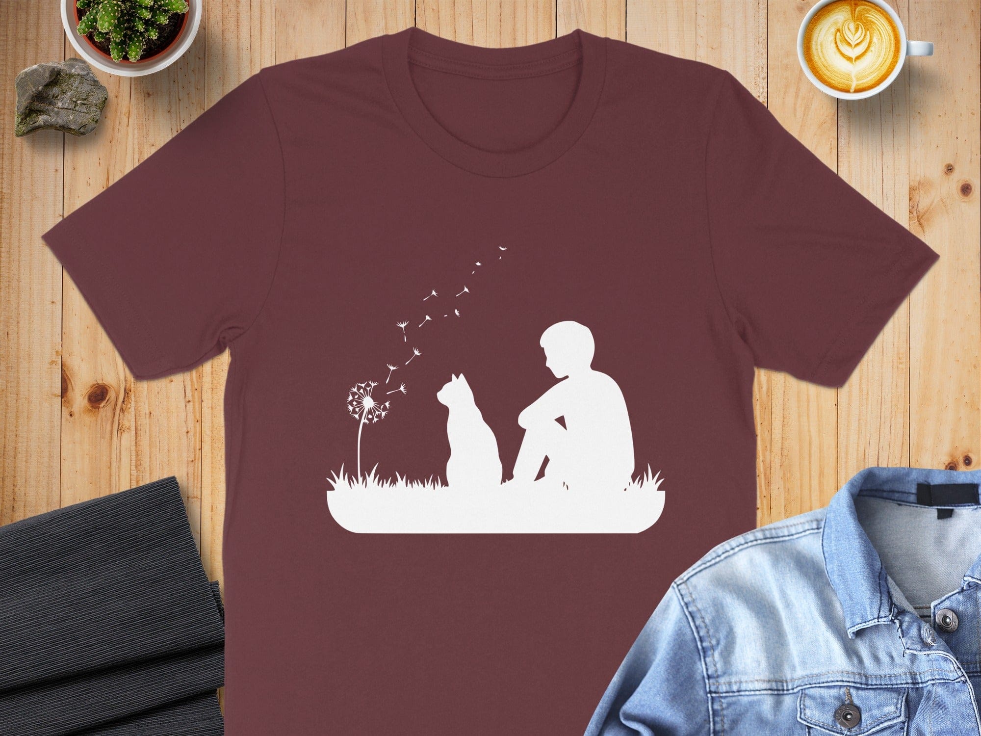 Boy and Dog Graphic Shirt with Dandelions Design