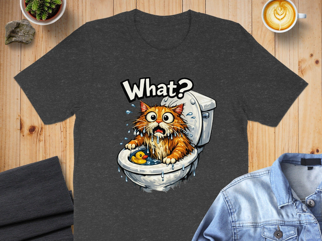 Funny Cat Cartoon in Toilet Graphic T-shirt