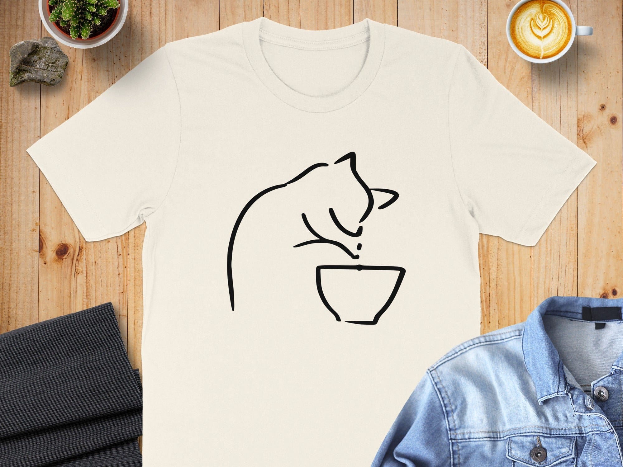 Sketch Cat with Tea T-Shirt