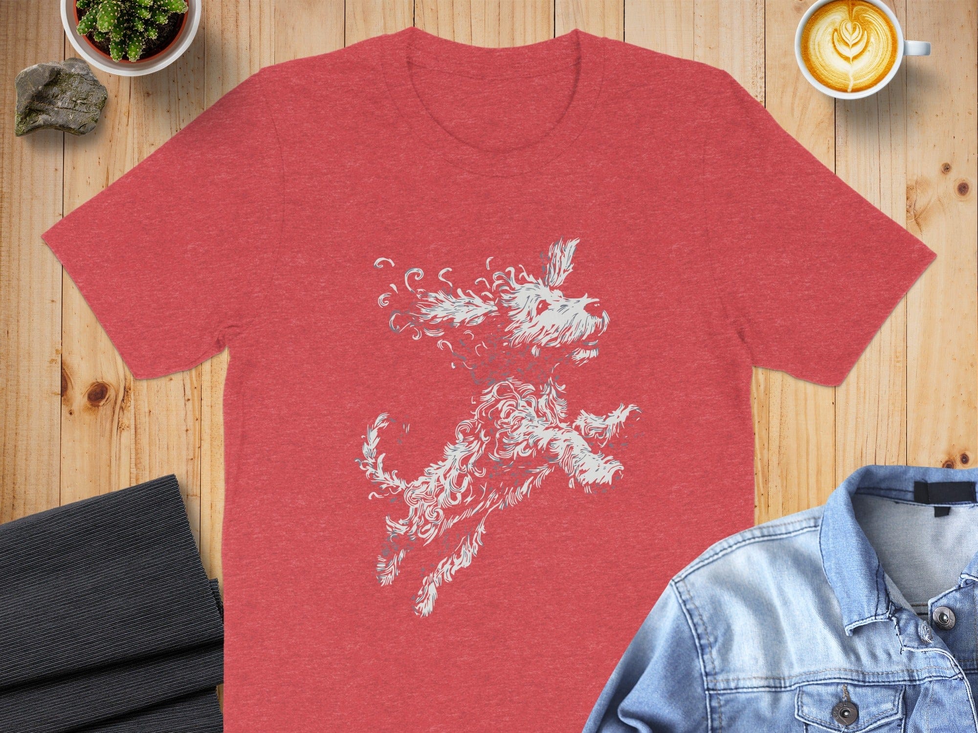 Playful Dog Design on Red Short-Sleeve Shirt Product