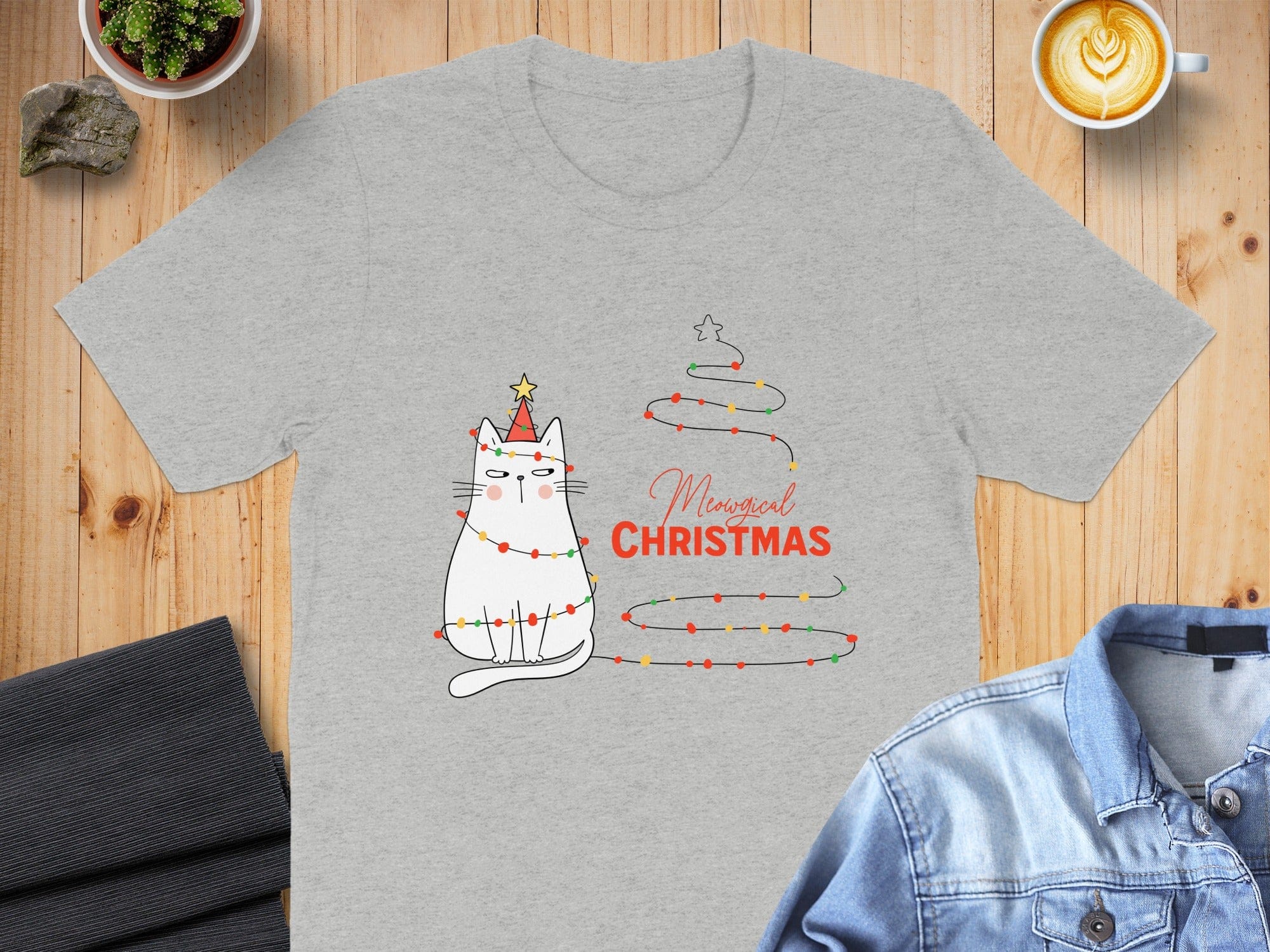 Magical Christmas Cat Design T-Shirt