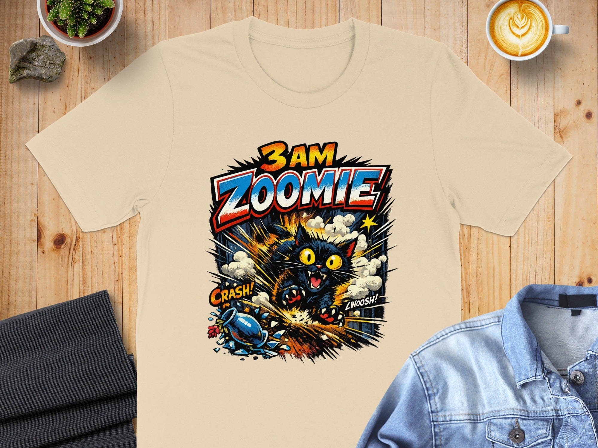 3 AM Zoomie Crash and Zwoosh Cat Graphic T-Shirt
